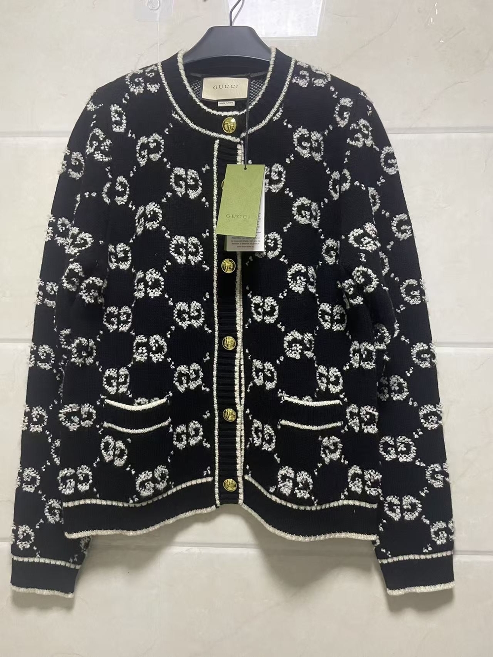 Gucci Black & White GG Logo Knit Cardigan Sweater